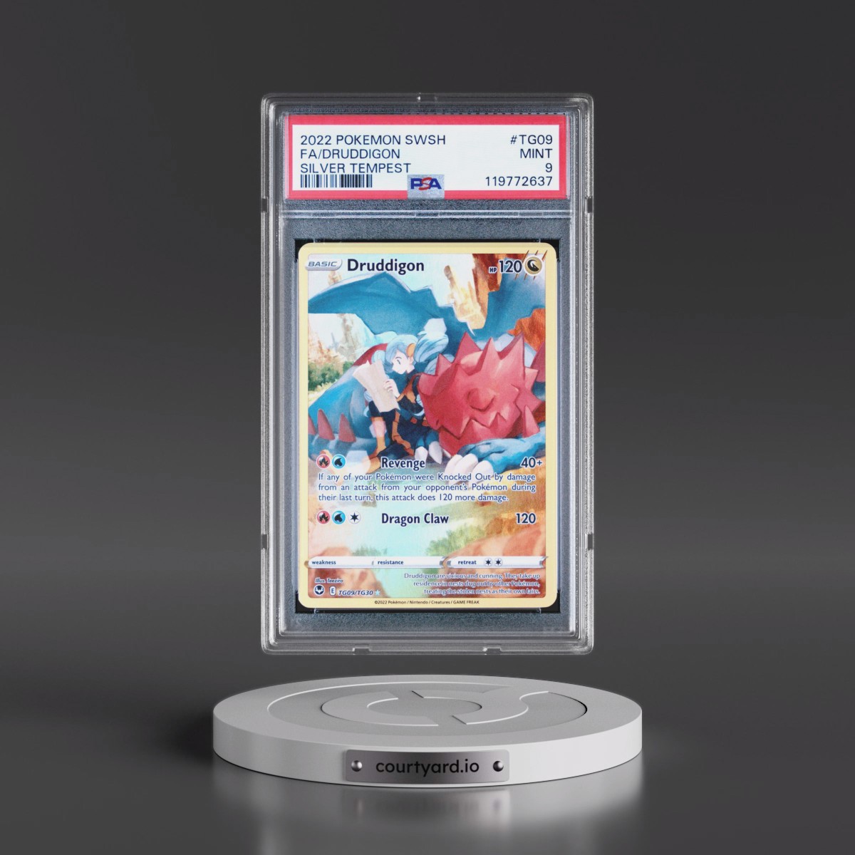 2022 Pokémon Sword & Shield Silver Tempest #TG09 Druddigon - Full Art (PSA 9 MINT)