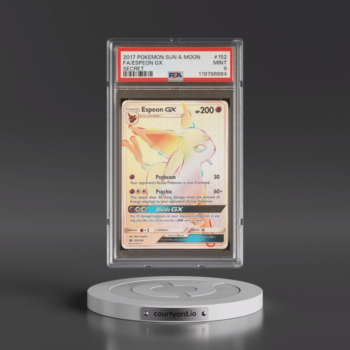 2017 Pokémon Sun & Moon #152 Espeon GX - Holo Full Art Secret (PSA 9 MINT)