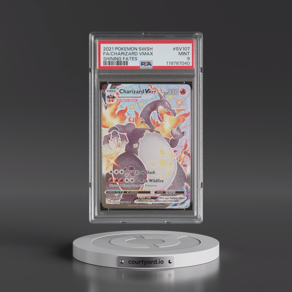 2021 Pokémon Sword & Shield Shining Fates #SV107 Charizard Vmax - Full Art (PSA 9 MINT)
