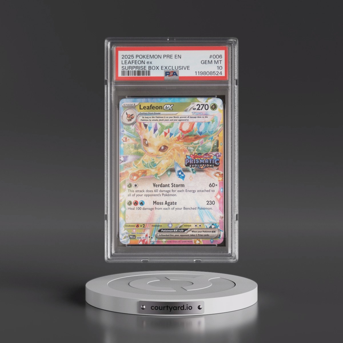 2025 Pokémon Pre EN-Prismatic Evolutions #006 Leafeon EX - Holo Surprise Box Exclusive (PSA 10 GEM MINT)