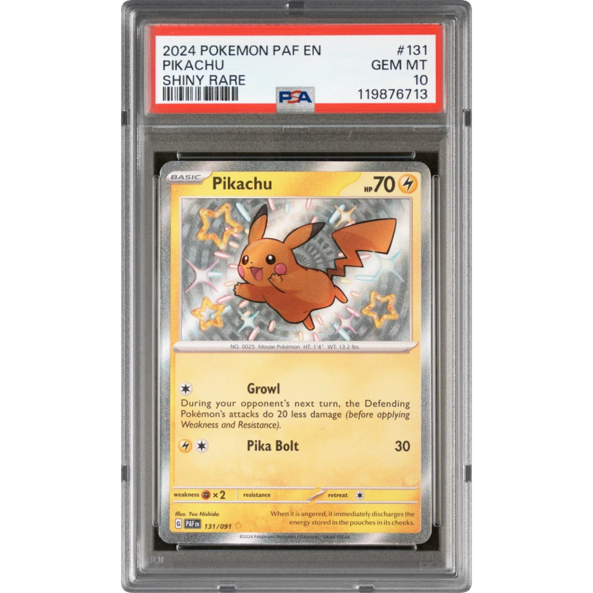 2024 Pokémon Paf EN-Paldean Fates #131 Pikachu - Shiny Rare (PSA 10 GEM MINT)