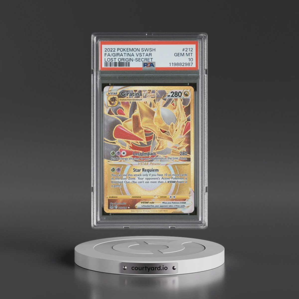 2022 Pokémon Sword & Shield Lost Origin #212 Giratina Vstar - Full Art Secret (PSA 10 GEM MINT)