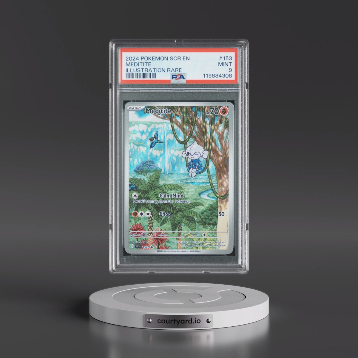 2024 Pokémon Scr EN-Stellar Crown #153 Meditite - Illustration Rare (PSA 9 MINT)