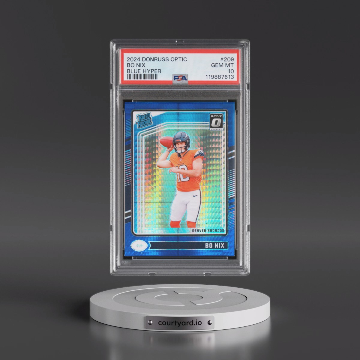 2024 Panini Donruss Optic #209 Bo Nix - Blue Hyper (PSA 10 GEM MINT)