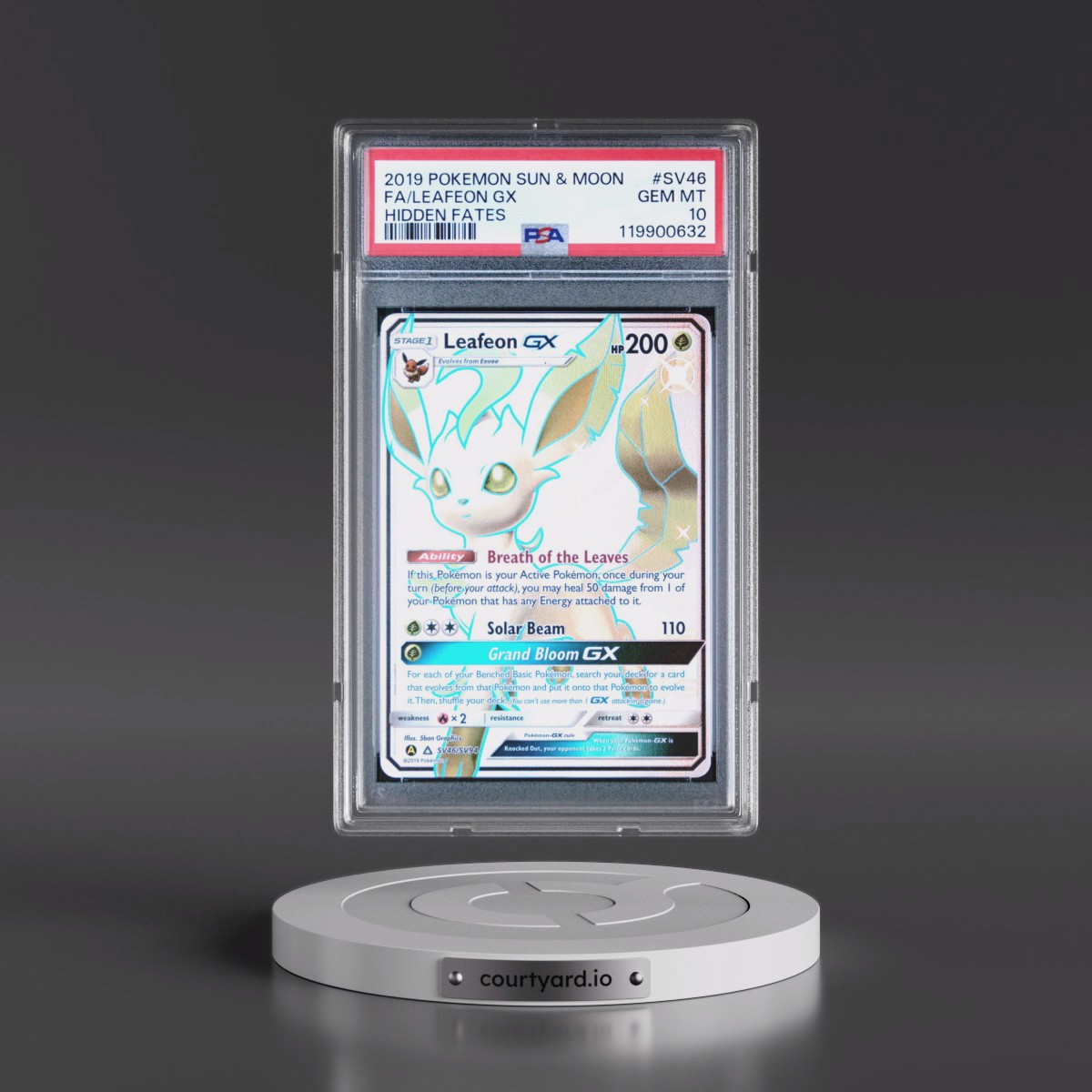 2019 Pokémon Sun & Moon Hidden Fates Leafeon GX - Holo Full Art #SV46 PSA 10