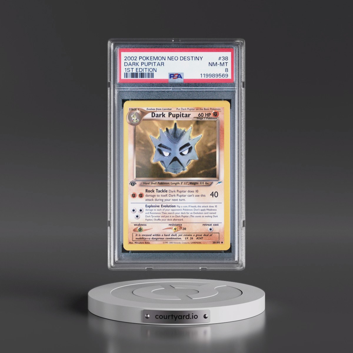 2002 Pokémon Neo Destiny #38 Dark Pupitar - 1st Edition (PSA 8 NM-MT)