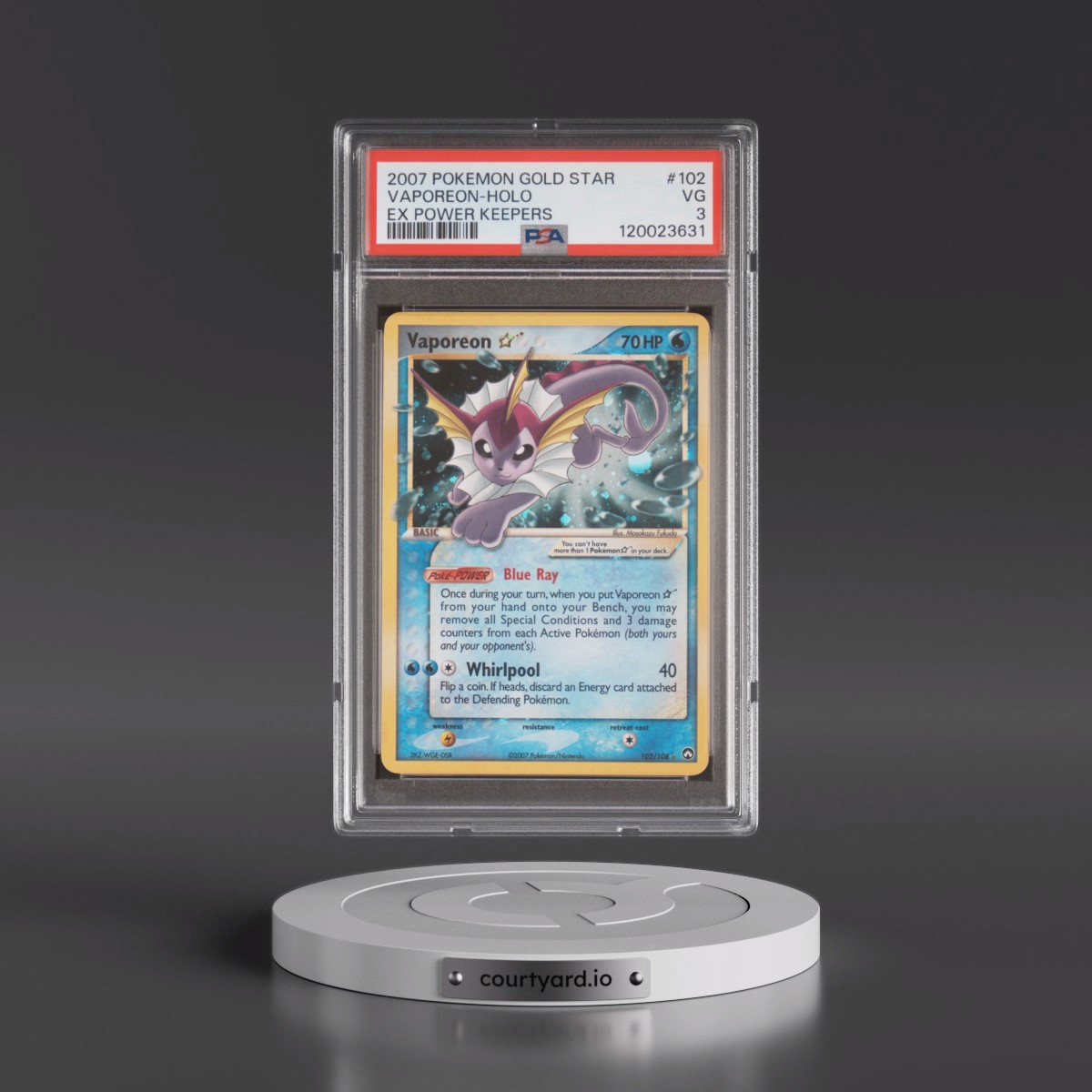 2007 Pokémon EX Power Keepers #102 Vaporeon - Holo Gold Star (PSA 3 VG)