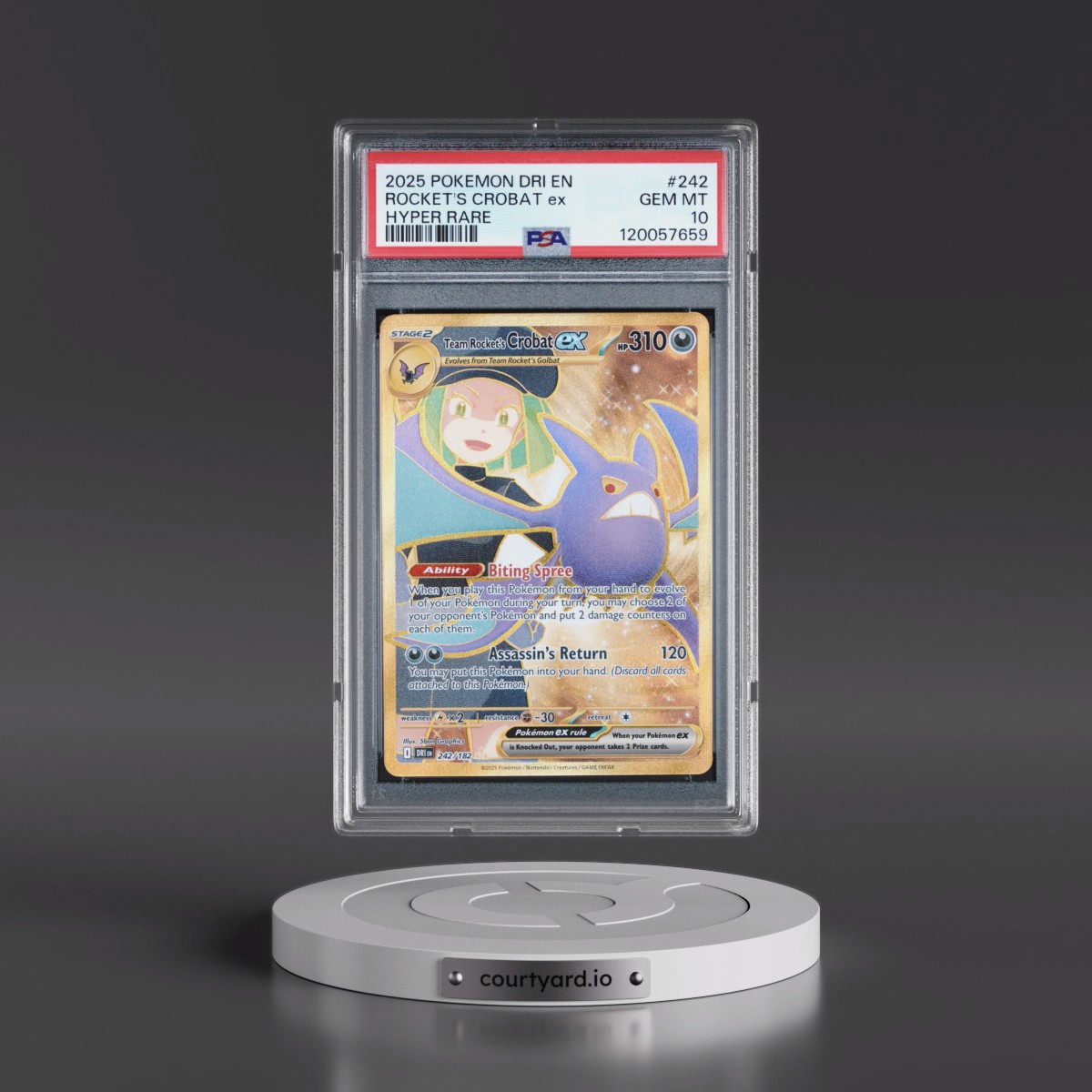 2025 Pokémon Dri EN-Destined Rivals #242 Team Rocket's Crobat EX - Holo Hyper Rare (PSA 10 GEM MINT)