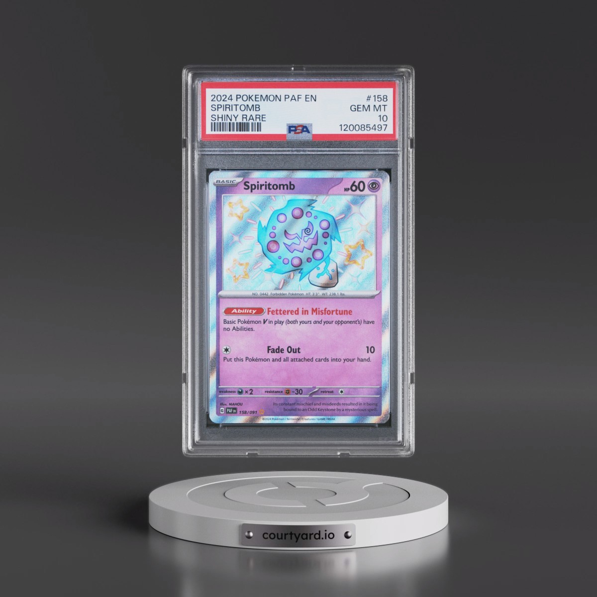 2024 Pokémon Paf EN-Paldean Fates #158 Spiritomb - Shiny Rare (PSA 10 GEM MINT)