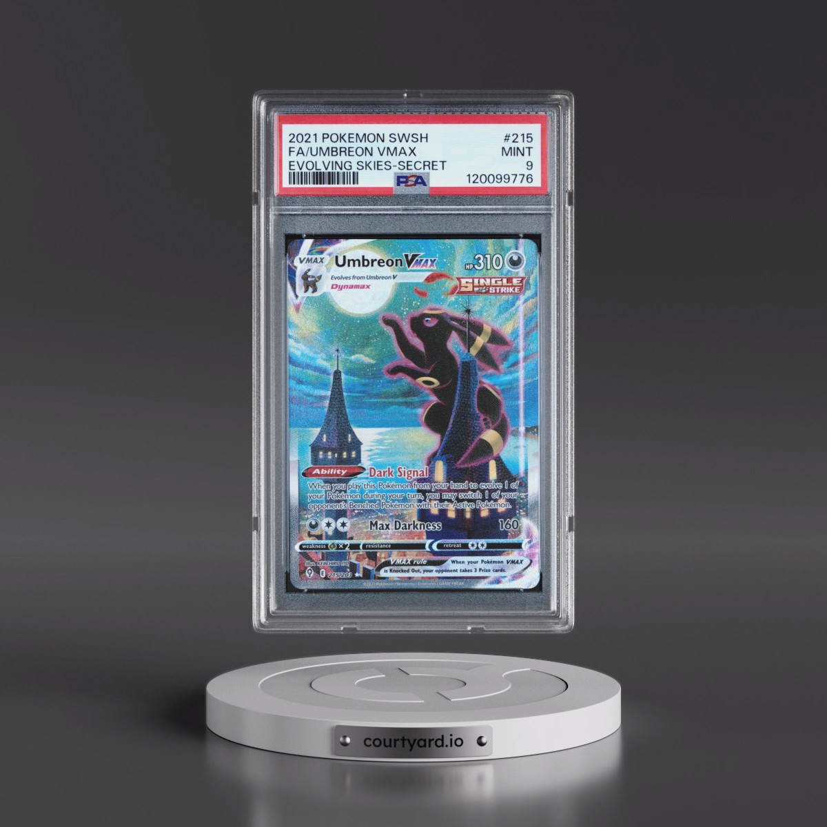 2021 Pokémon Sword & Shield Evolving Skies #215 Umbreon Vmax - Full Art Secret (PSA 9 MINT)