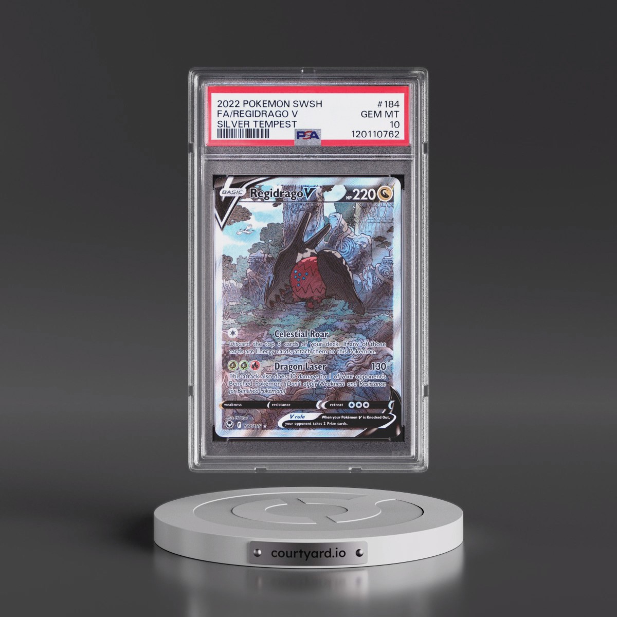 2022 Pokémon Sword & Shield Silver Tempest #184 Regidrago V - Holo Full Art (PSA 10 GEM MINT)