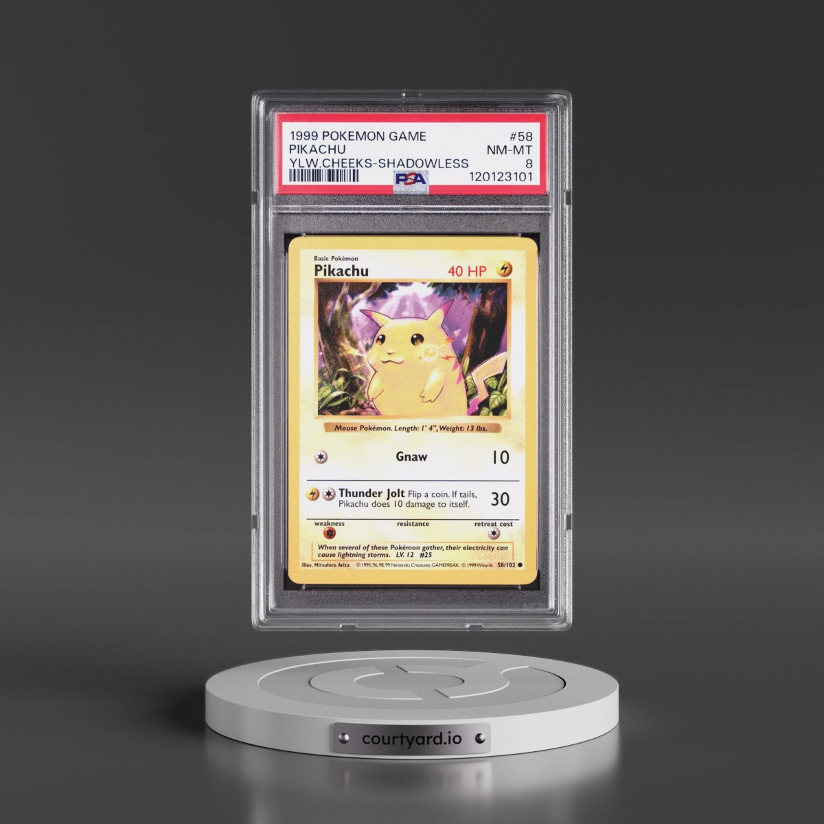 1999 Pokémon Game #58 Pikachu - Shadowless Yellow Cheeks (PSA 8 NM-MT)