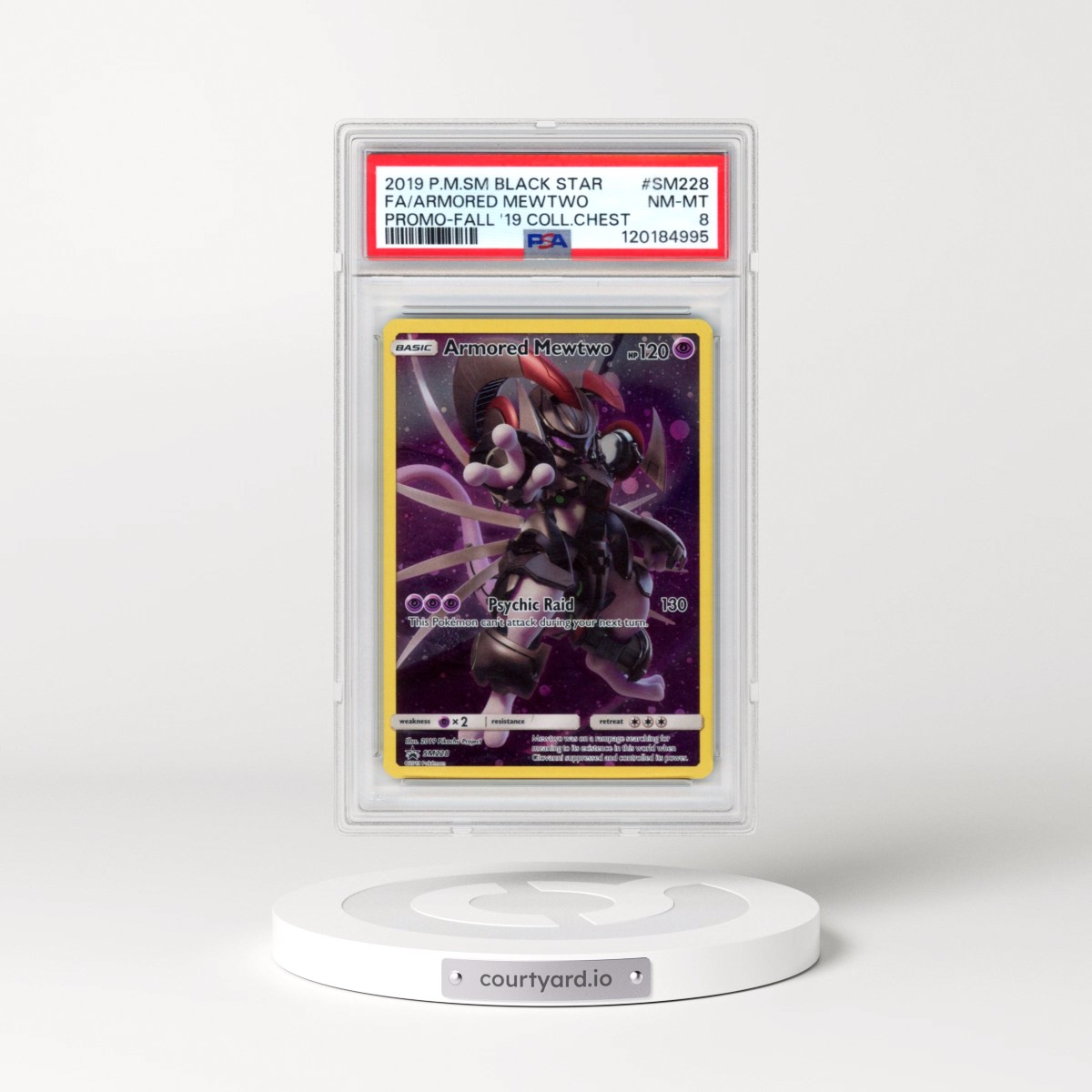 2019 Pokémon SM Black Star Promo #SM228 Armored Mewtwo - Full Art Fall 2019 Collector Chest (PSA 8 NM-MT)