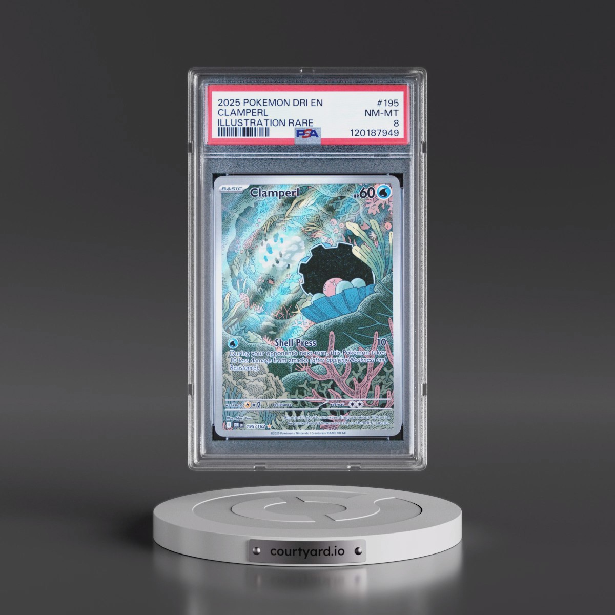 2025 Pokémon Dri EN-Destined Rivals #195 Clamperl - Illustration Rare (PSA 8 NM-MT)