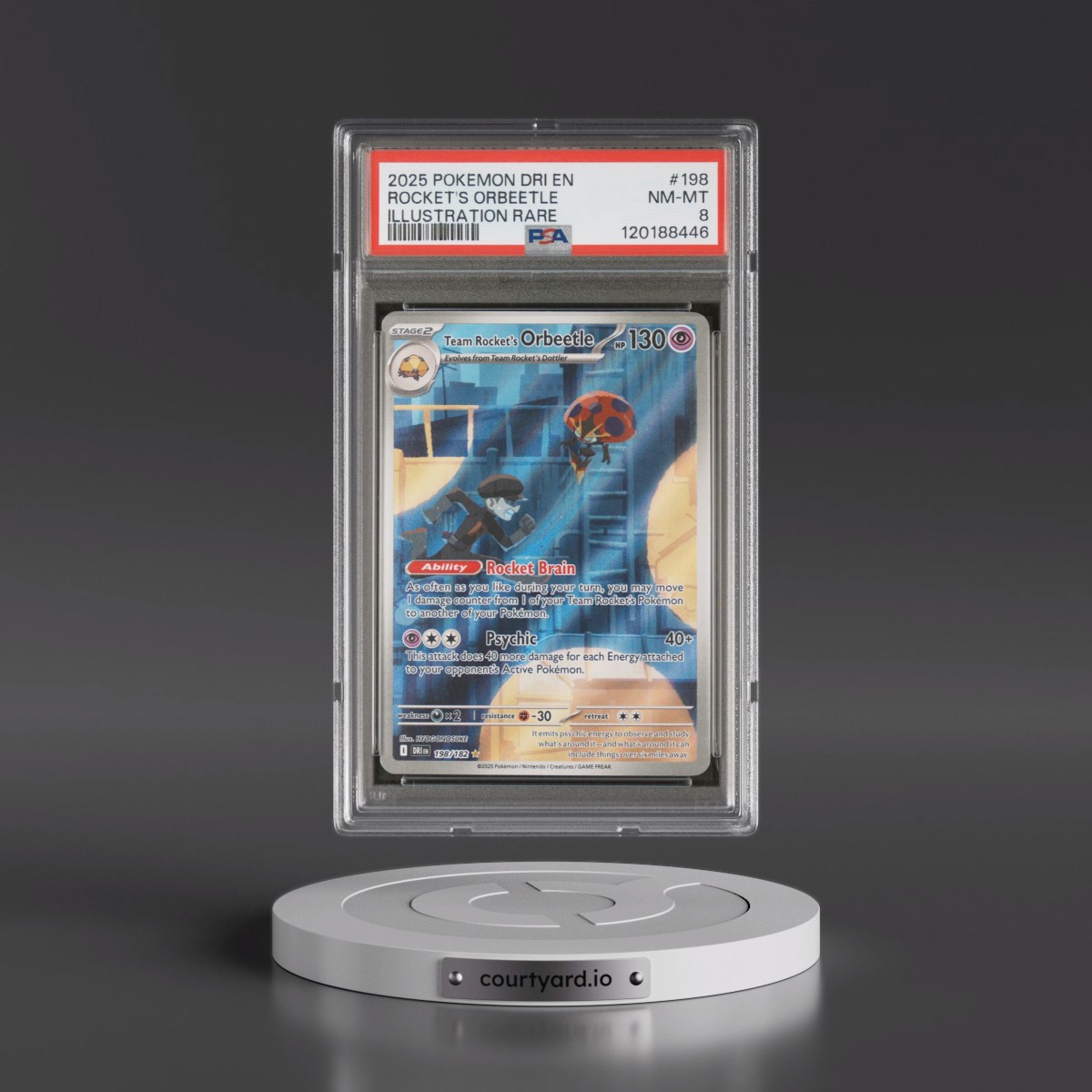 2025 Pokémon Dri EN-Destined Rivals #198 Team Rocket's Orbeetle - Illustration Rare (PSA 8 NM-MT)
