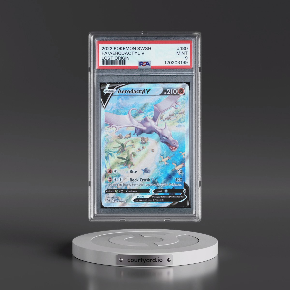 2022 Pokémon Sword & Shield Lost Origin #180 Aerodactyl V - Holo Full Art (PSA 9 MINT)