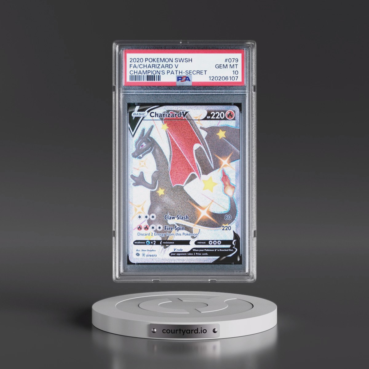 2020 Pokémon Sword & Shield Champion's Path #079 Charizard V - Holo Full Art Secret (PSA 10 GEM MINT)