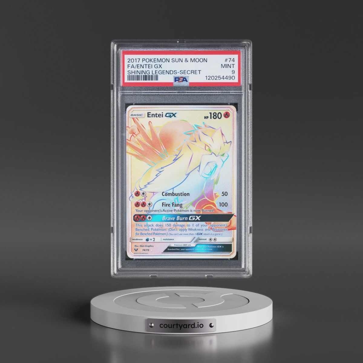 2017 Pokémon Sun & Moon Shining Legends #74 Entei GX - Holo Full Art Secret (PSA 9 MINT)