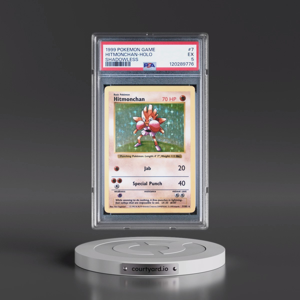 1999 Pokémon Game #7 Hitmonchan - Holo Shadowless (PSA 5 EX)