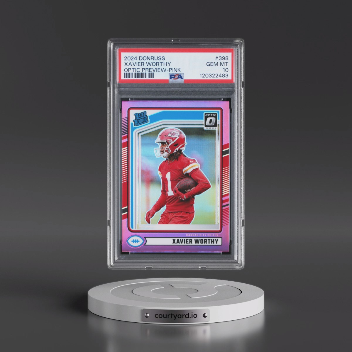 2024 Panini Donruss #398 Xavier Worthy - Optic Preview-Pink (PSA 10 GEM MINT)