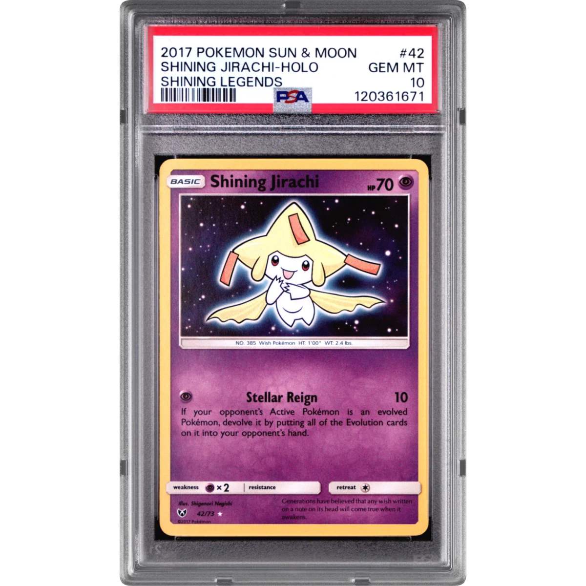 2017 Pokémon Sun & Moon Shining Legends #42 Shining Jirachi - Holo (PSA 10 GEM MINT)