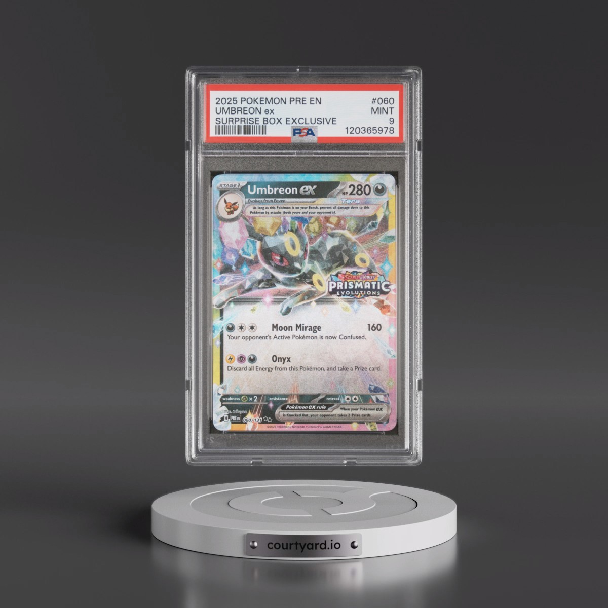 2025 Pokémon Pre EN-Prismatic Evolutions #060 Umbreon EX - Holo Surprise Box Exclusive (PSA 9 MINT)