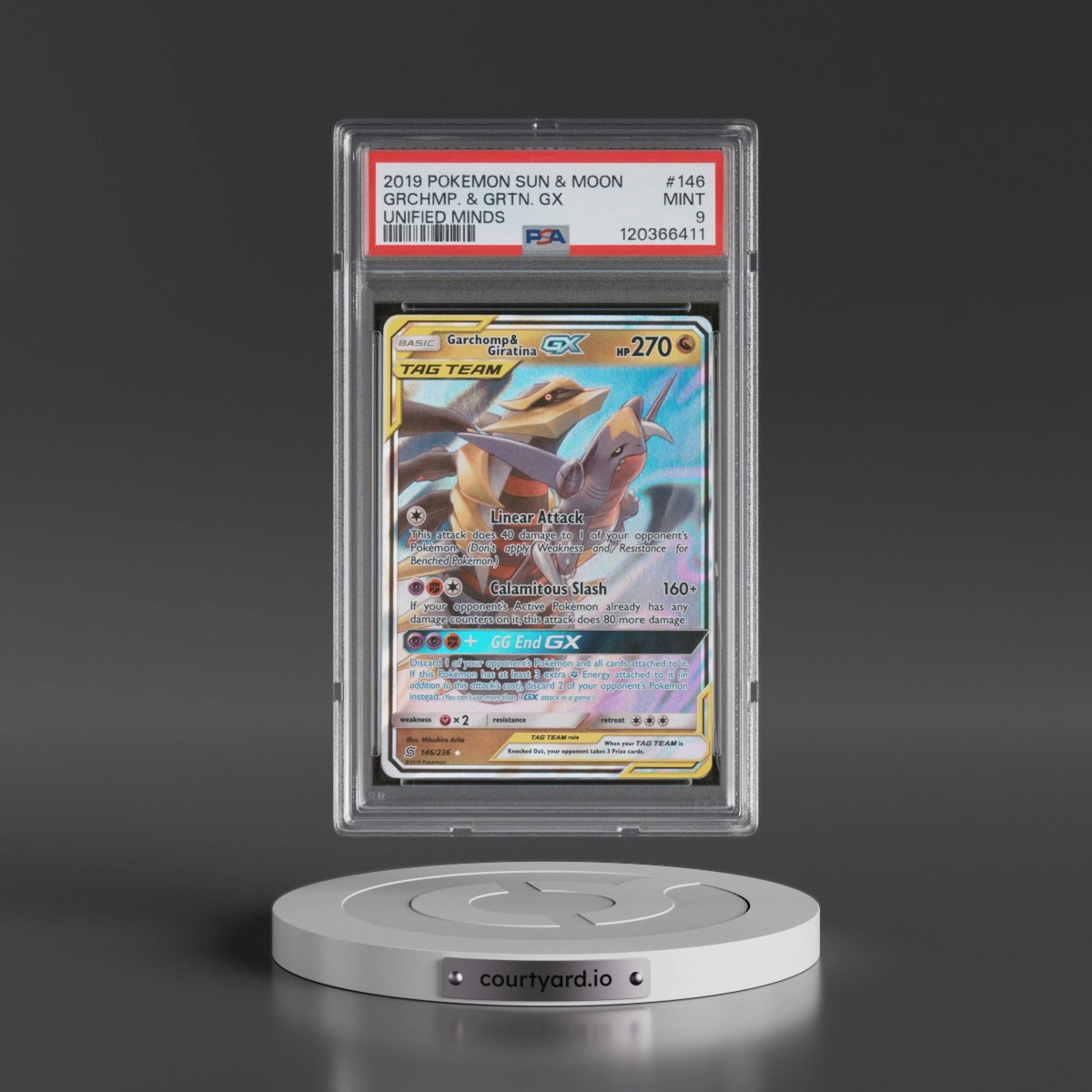 2019 Pokémon Sun & Moon Unified Minds #146 Garchomp & Giratina GX - Holo (PSA 9 MINT)