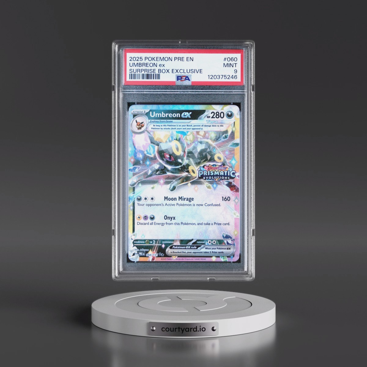 2025 Pokémon Pre EN-Prismatic Evolutions #060 Umbreon EX - Holo Surprise Box Exclusive (PSA 9 MINT)