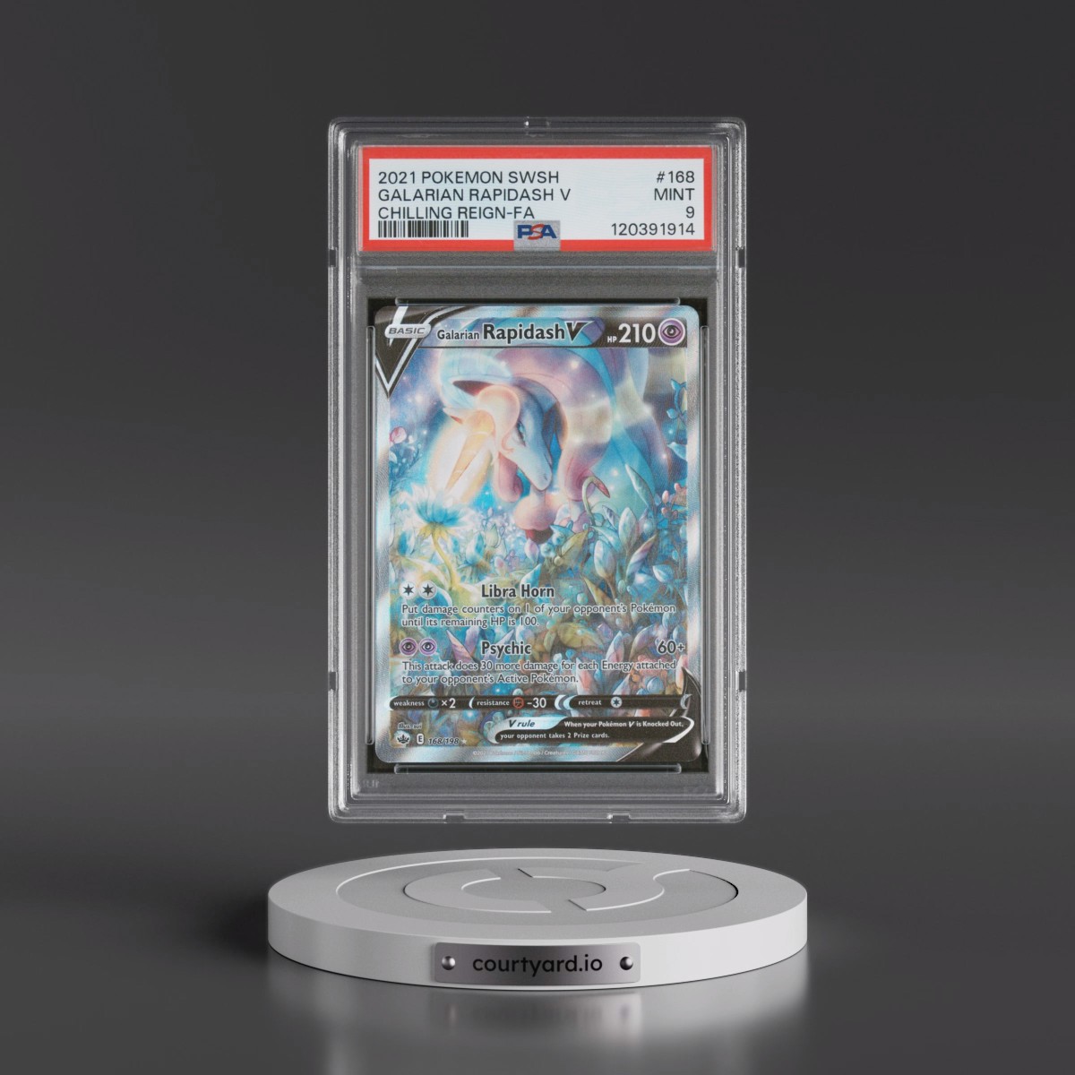 2021 Pokémon Sword & Shield Chilling Reign #168 Galarian Rapidash V - Holo Full Art (PSA 9 MINT)