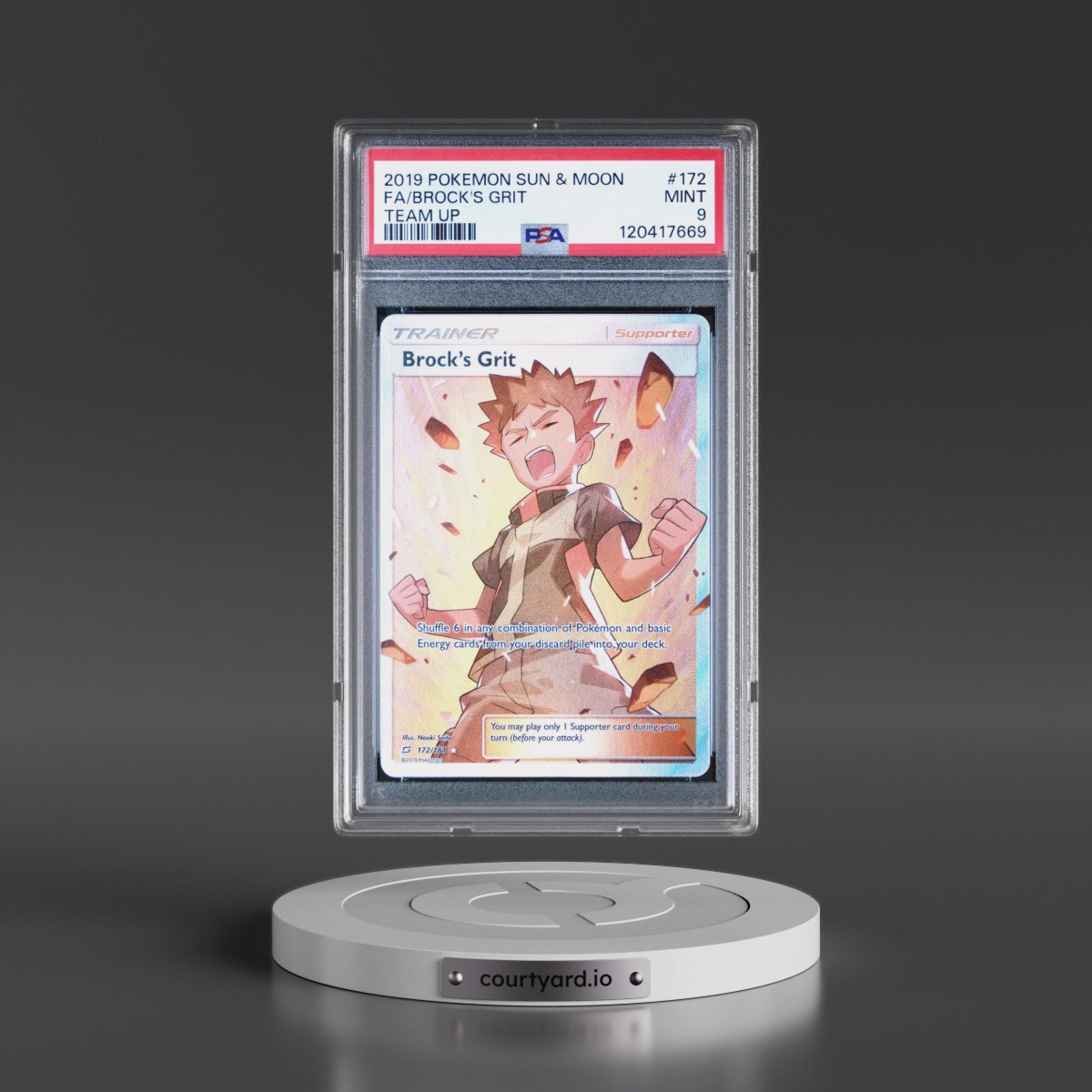 2019 Pokémon Sun & Moon Team Up #172 Brock's Grit - Full Art (PSA 9 MINT)