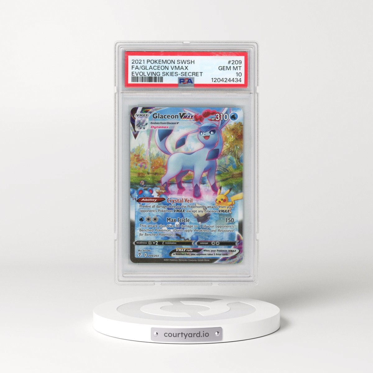 2021 Pokémon Sword & Shield Evolving Skies #209 Glaceon Vmax - Full Art Secret (PSA 10 GEM MINT)