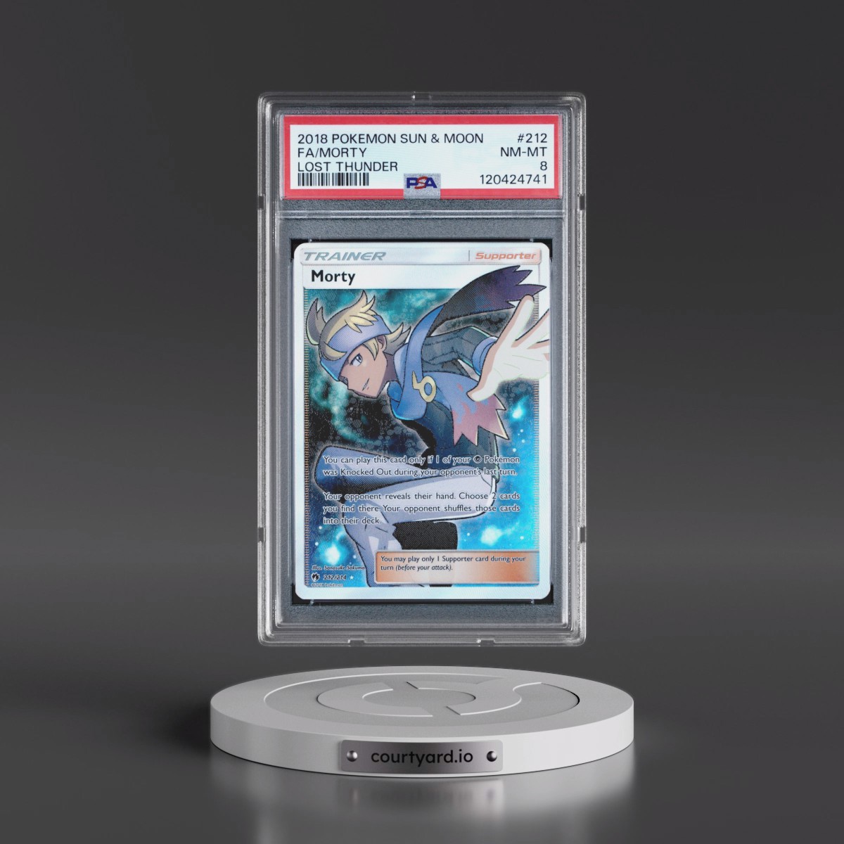 2018 Pokémon Sun & Moon Lost Thunder #212 Morty - Full Art (PSA 8 NM-MT)