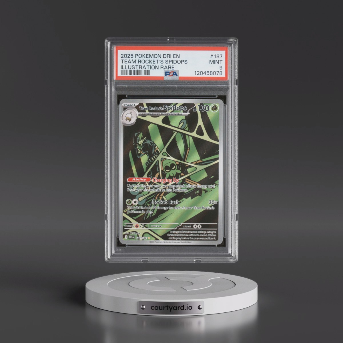 2025 Pokémon Dri EN-Destined Rivals #187 Team Rocket's Spidops - Illustration Rare (PSA 9 MINT)