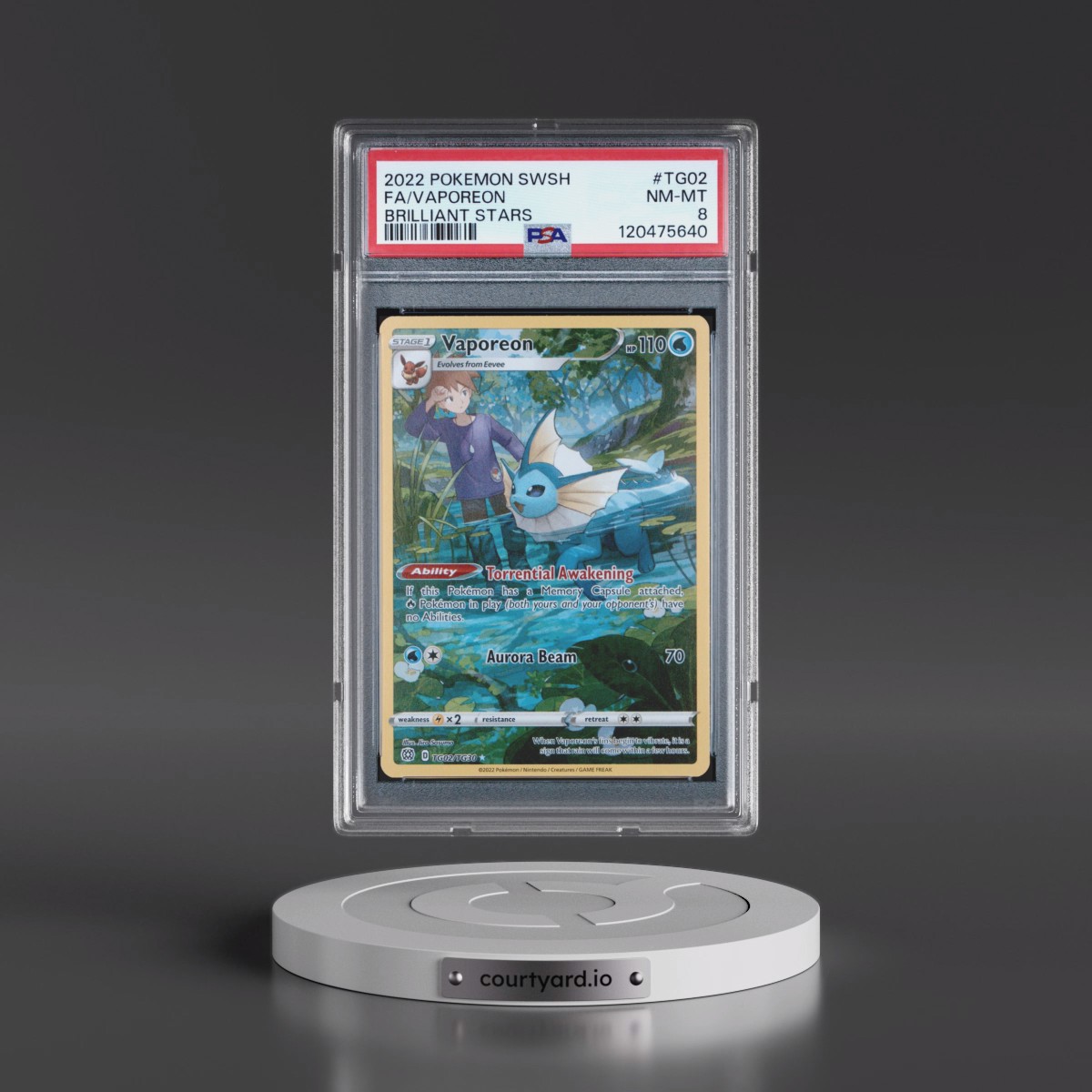 2022 Pokémon Sword & Shield Brilliant Stars #TG02 Vaporeon - Full Art (PSA 8 NM-MT)