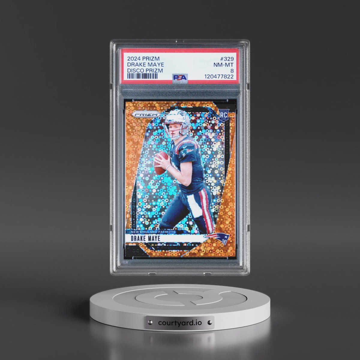 2024 Panini Prizm #329 Drake Maye - Disco Prizm (PSA 8 NM-MT)