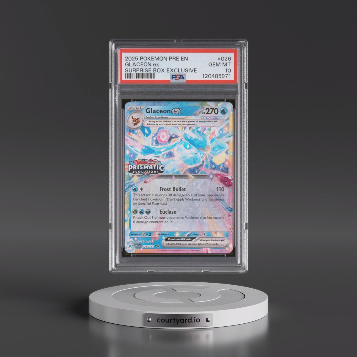2025 Pokémon Pre EN-Prismatic Evolutions #026 Glaceon EX - Holo Surprise Box Exclusive (PSA 10 GEM MINT)