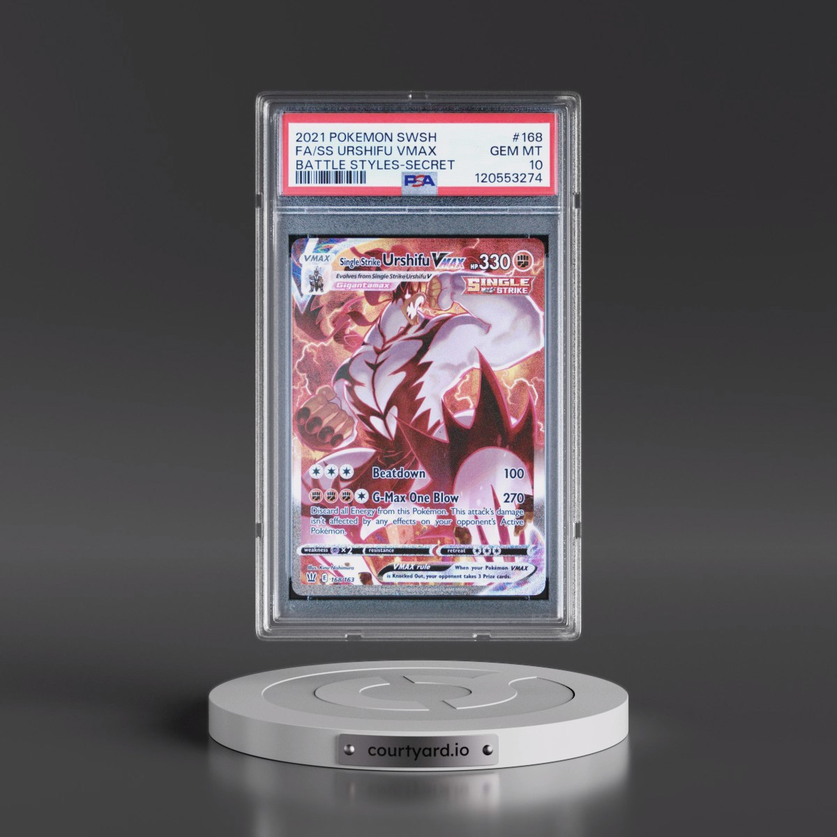 2021 Pokémon Sword & Shield Battle Styles #168 Single Strike Urshifu Vmax - Full Art Secret (PSA 10 GEM MINT)