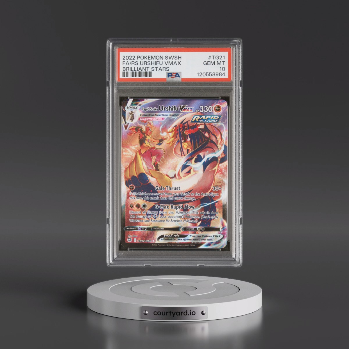 2022 Pokémon Sword & Shield Brilliant Stars #TG21 Rapid Strike Urshifu Vmax - Full Art (PSA 10 GEM MINT)