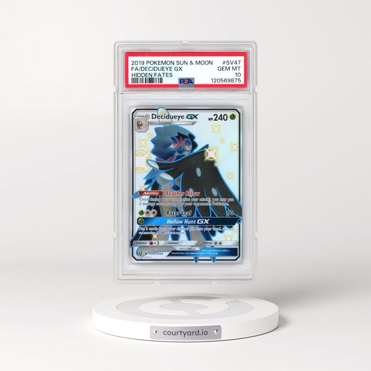 2019 Pokémon Sun & Moon Hidden Fates #SV47 Decidueye GX - Holo Full Art (PSA 10 GEM MINT)