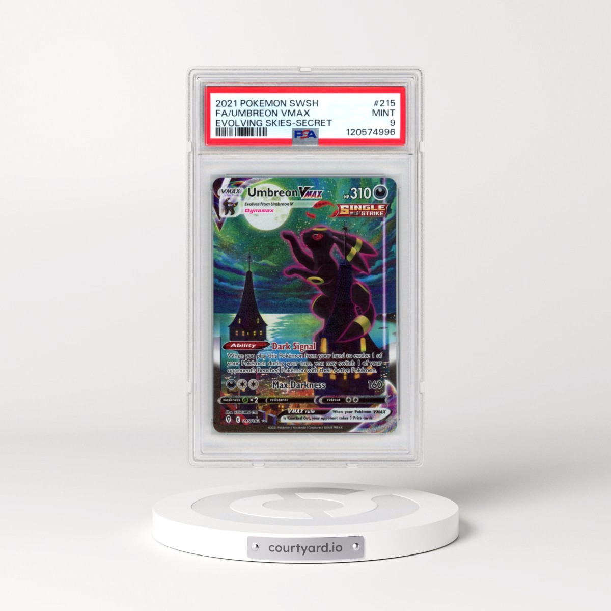 2021 Pokémon Sword & Shield Evolving Skies #215 Umbreon Vmax - Full Art Secret (PSA 9 MINT)