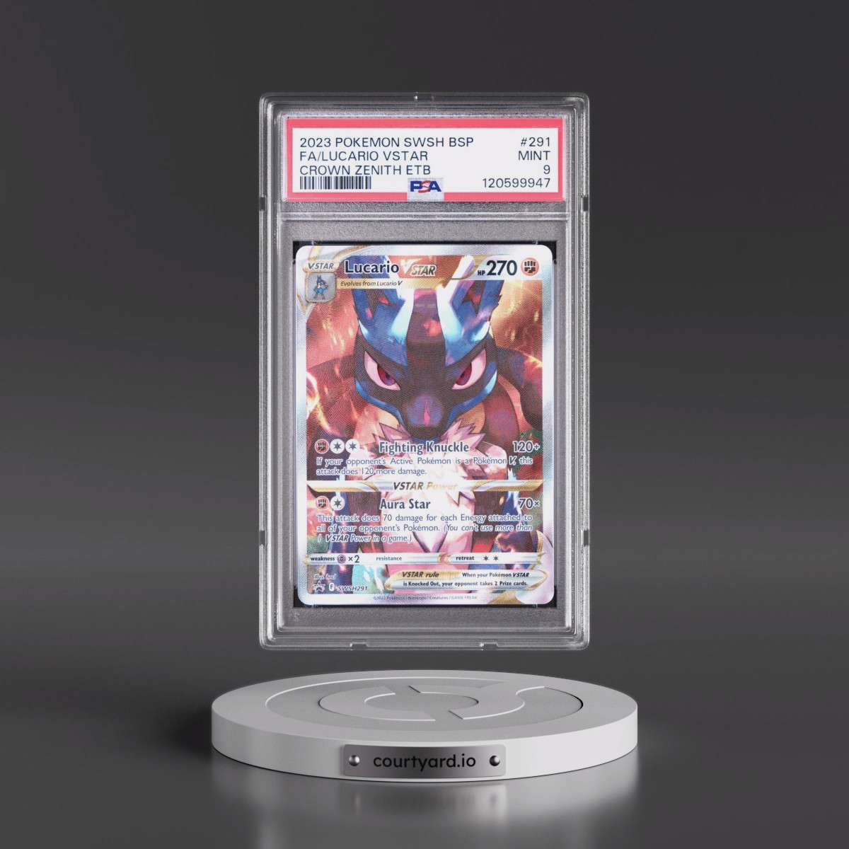 2023 Pokémon Swsh Black Star Promo #291 Lucario Vstar - Full Art Crown Zenith Elite Trainer Box (PSA 9 MINT)