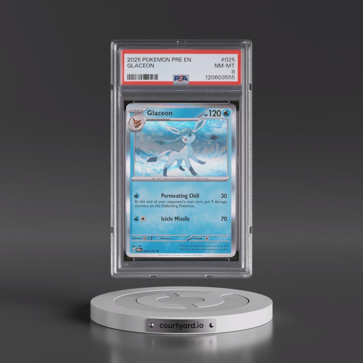 2025 Pokémon Pre EN-Prismatic Evolutions #025 Glaceon (PSA 8 NM-MT)