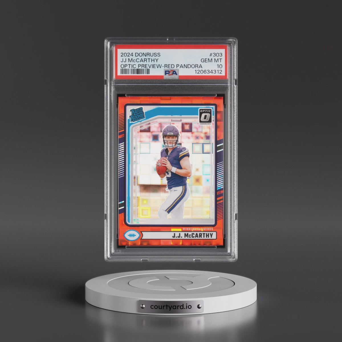2024 Panini Donruss #303 JJ McCarthy - Optic Preview-Red Pandora (PSA 10 GEM MINT)