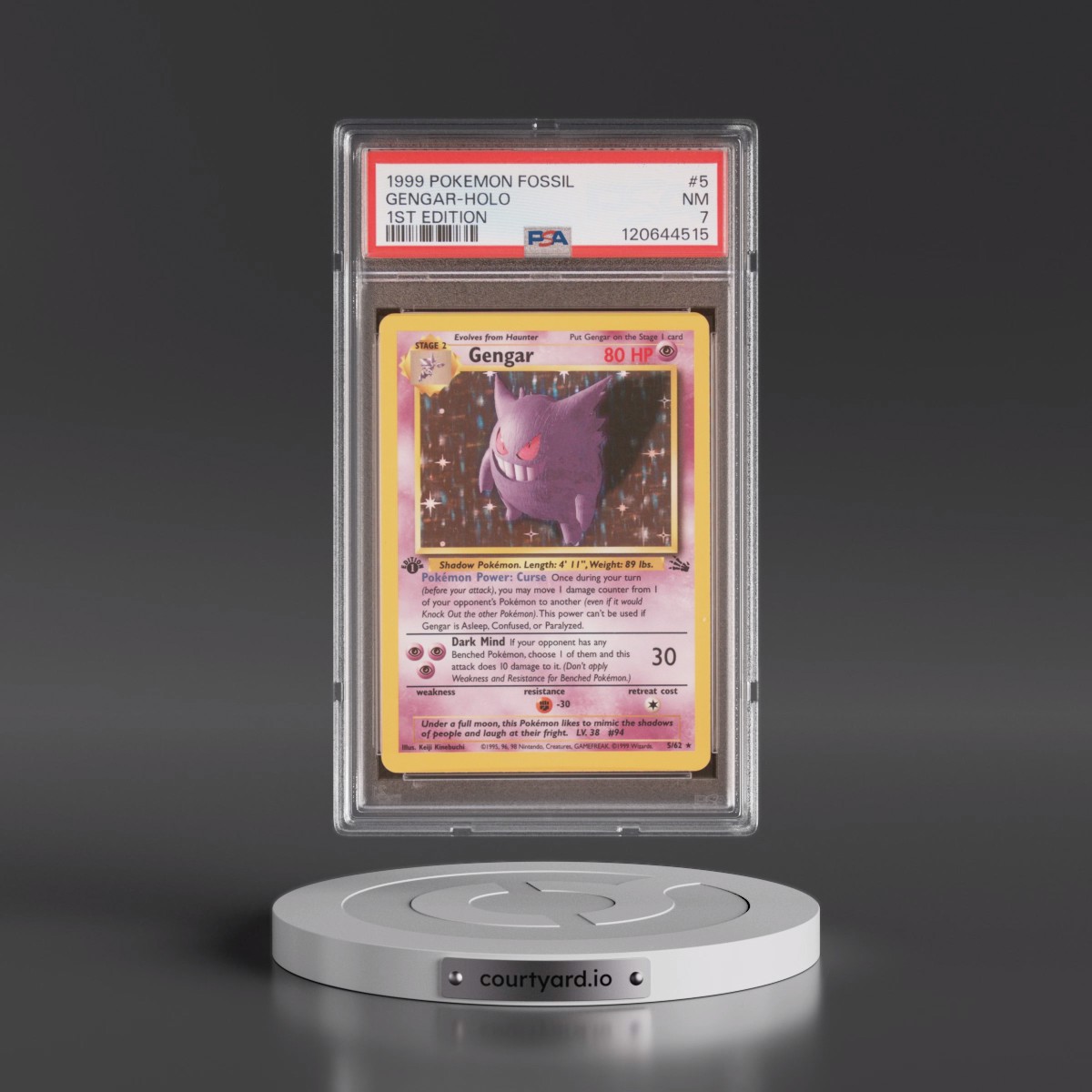 1999 Pokémon Fossil #5 Gengar - 1st Edition Holo (PSA 7 NM)