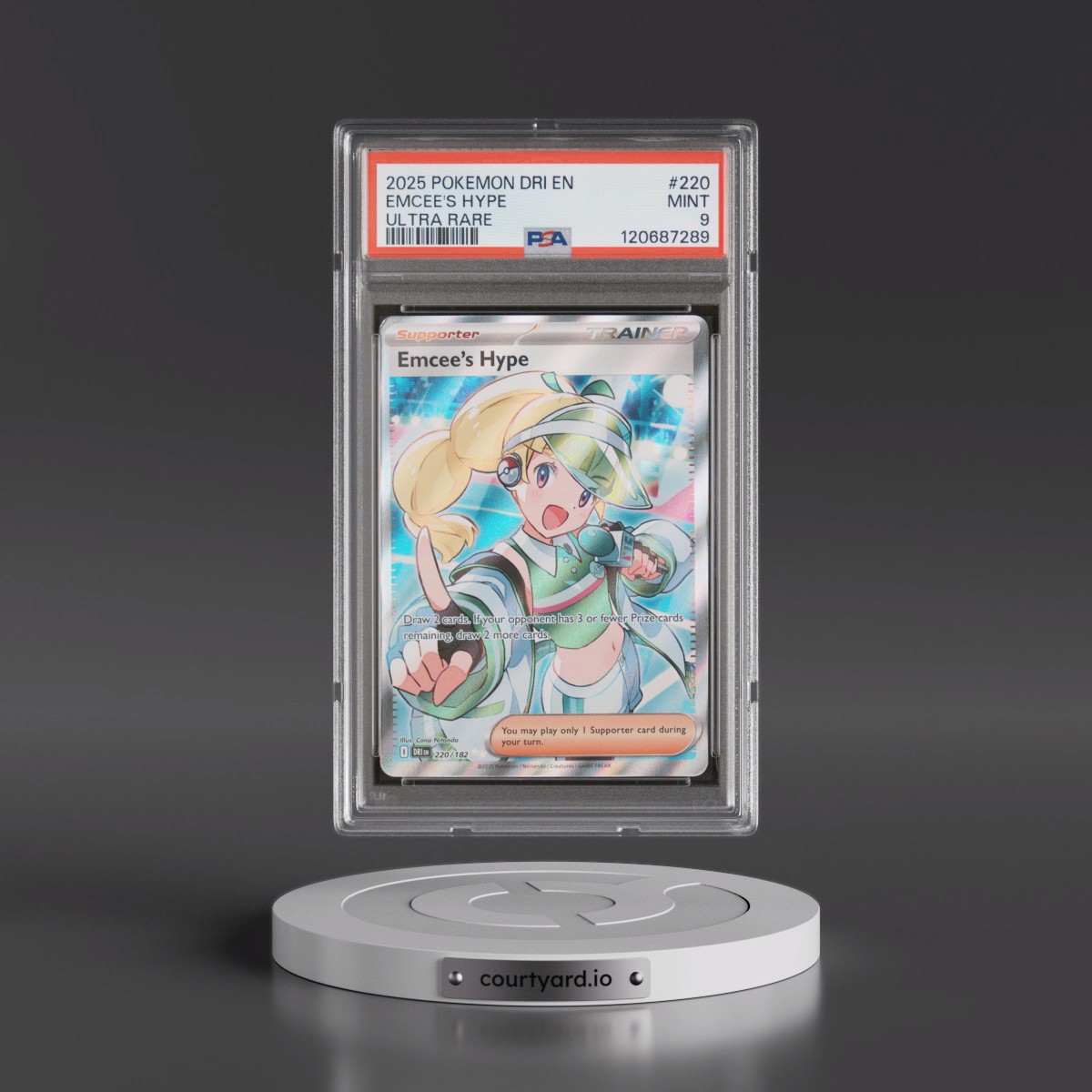 2025 Pokémon Dri EN-Destined Rivals #220 Emcee's Hype - Ultra Rare (PSA 9 MINT)