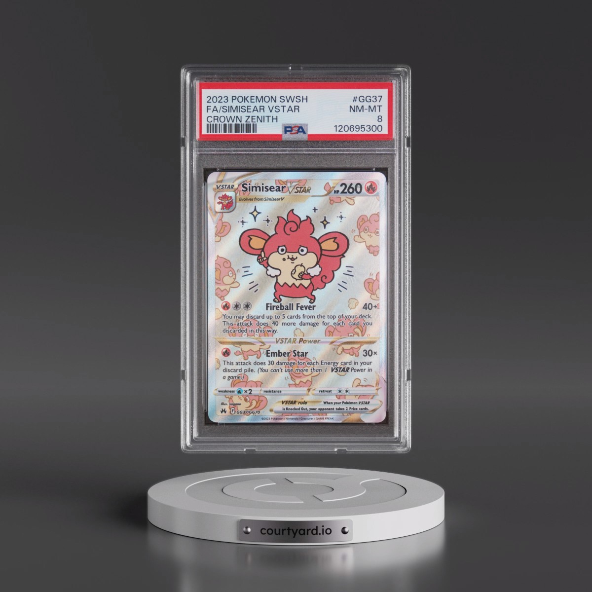 2023 Pokémon Sword and Shield Crown Zenith #GG37 Simisear Vstar - Full Art (PSA 8 NM-MT)