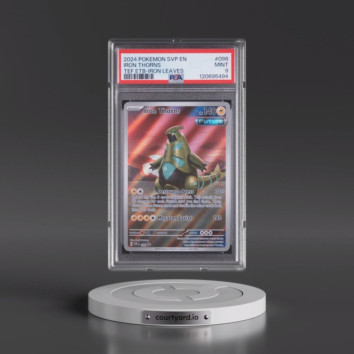 2024 Pokémon Svp EN-SV Black Star Promo #098 Iron Thorns - Temporal Forces Elite Trainer Box-Iron Leaves (PSA 9 MINT)