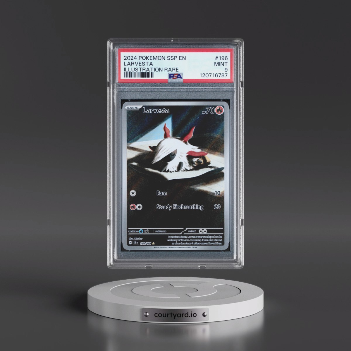 2024 Pokémon Ssp EN-Surging Sparks #196 Larvesta - Illustration Rare (PSA 9 MINT)