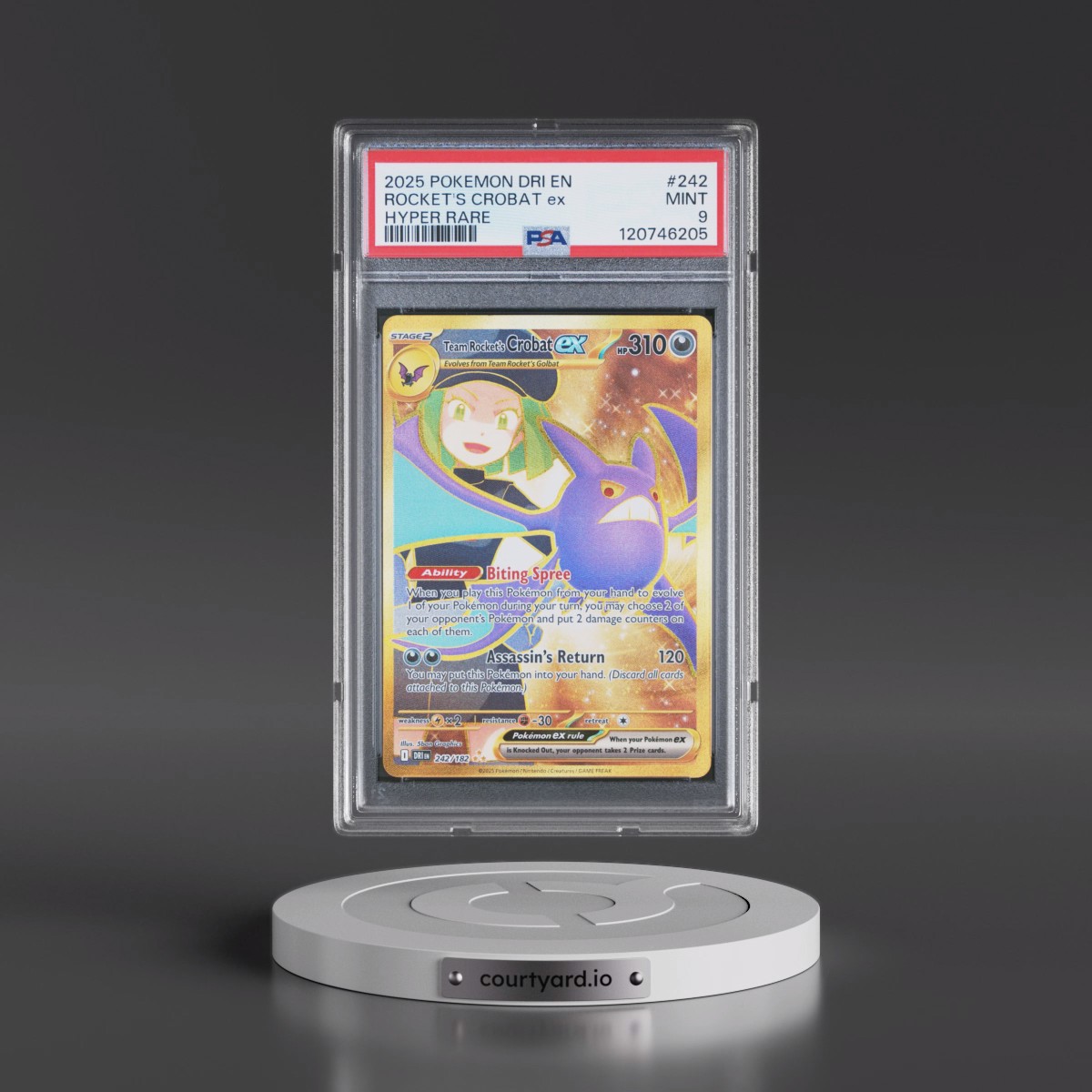 2025 Pokémon Dri EN-Destined Rivals #242 Team Rocket's Crobat EX - Holo Hyper Rare (PSA 9 MINT)