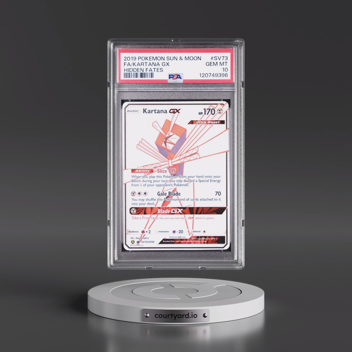 2019 Pokémon Sun & Moon Hidden Fates #SV73 Kartana GX - Holo Full Art (PSA 10 GEM MINT)